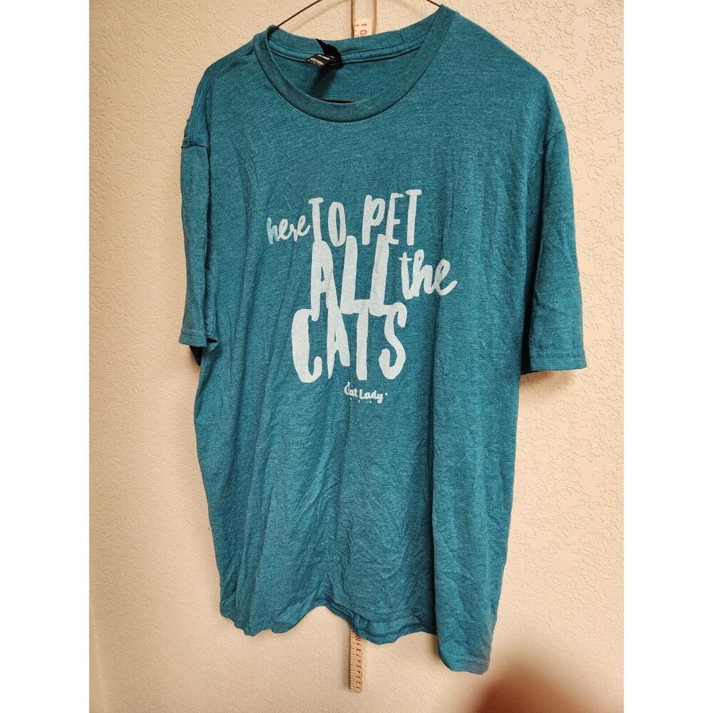 Womens T Shirt Top Size L Large Tee Cat Lady Green I'm Here To Pet The Cats